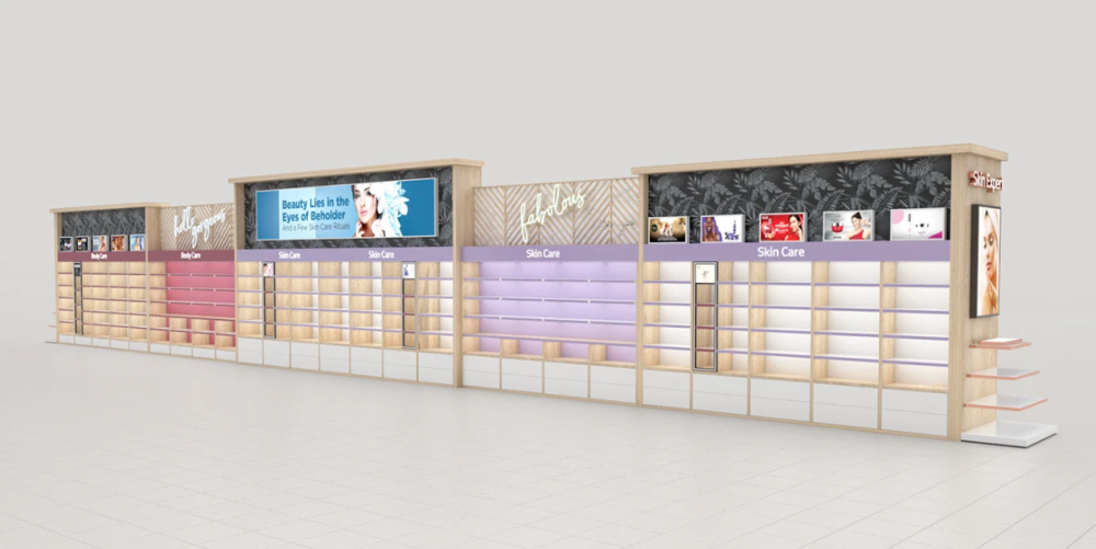skincare display shelf