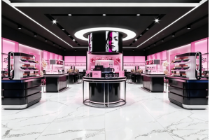 Luxury Cosmetic Store Interior Project | Black & Pink Makeup Kiosk Completed Project Showcase