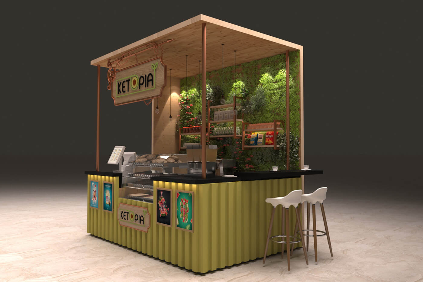 ant dispplay juice tea kiosk