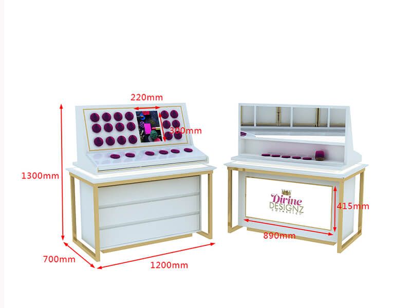 Popular Cosmetic Counter White Make Up Display Stand Cosmetic Shop Furniture for Sale