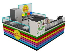 Snacks Queue Line Design Sweet Chocolate Food Kiosk Colorful Retail Snack Kiosk Design
