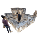 High-end Jewelry Showcase Mall Golden Jewelry Kiosk 3D Design