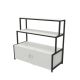 Retail shoes display showcase metal frame with wooden shelves