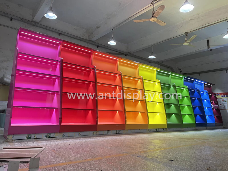 colorful candy display cabinet