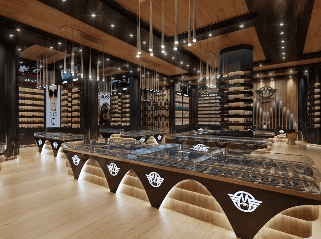 solid wood eyeglasses counter