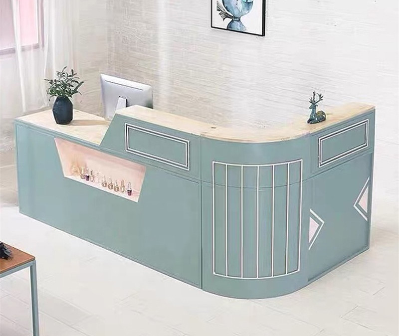green reception desk