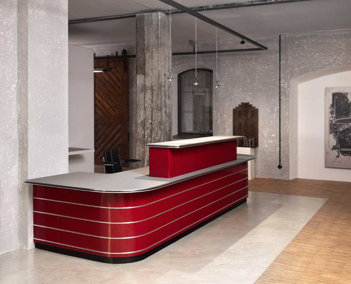 ant red reception desk