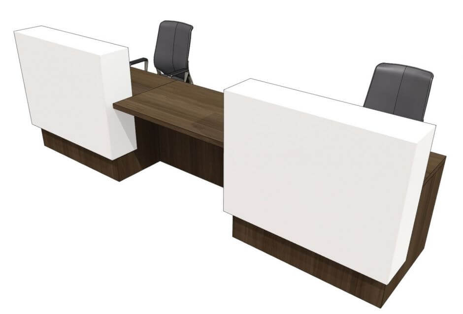 white wood 2 person reception desk