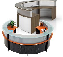C-shaped office receptionist desk