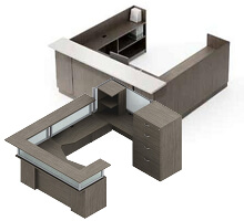 U-shaped wooden reception table