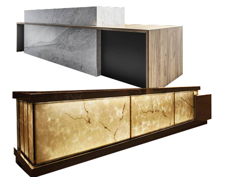 Led light backlit hotel reception counter