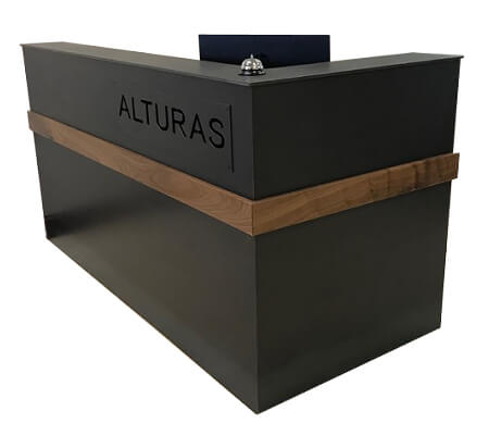L-shaped metal reception desk