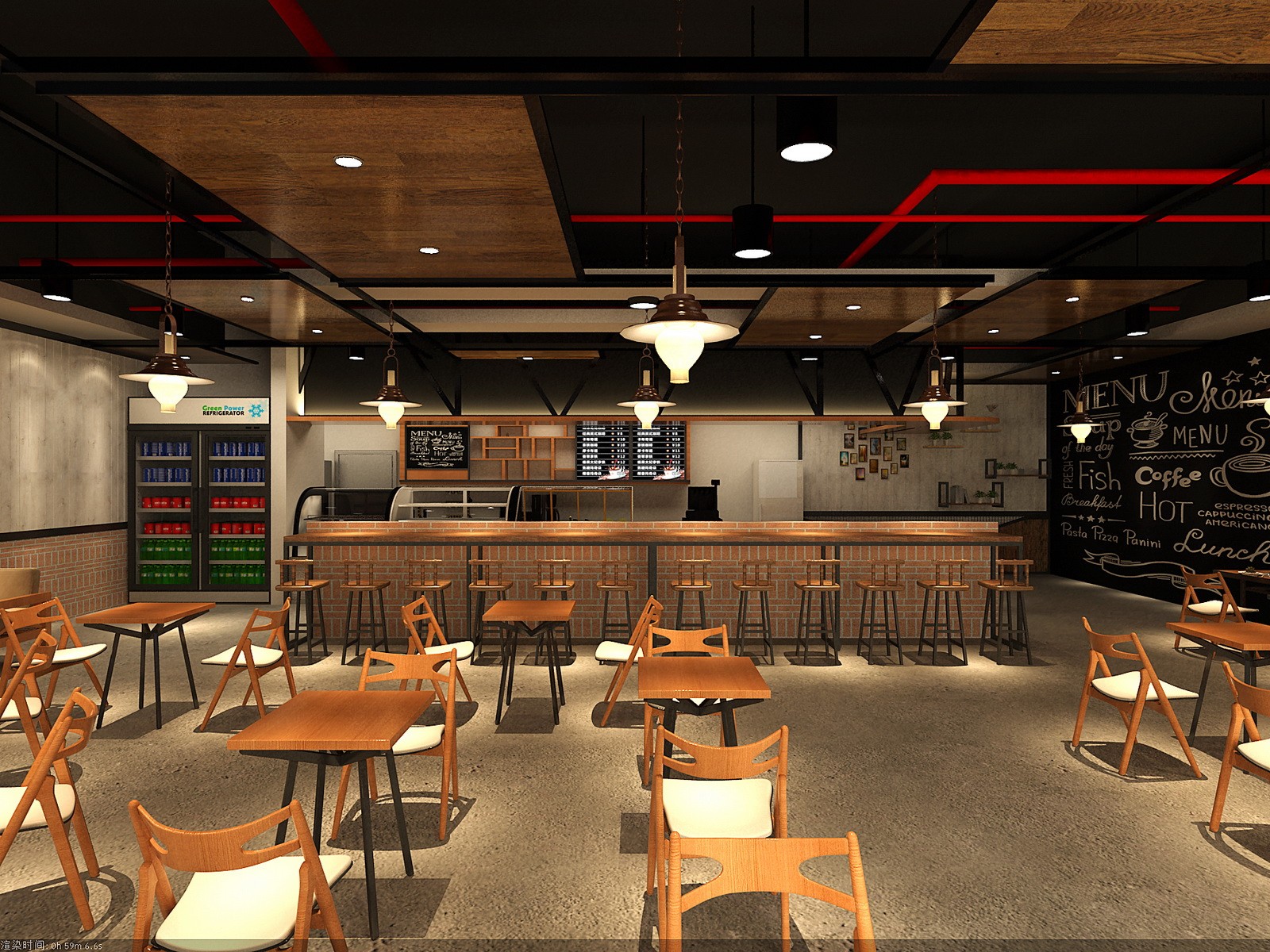 Coffee shop design, counter, display showcase 