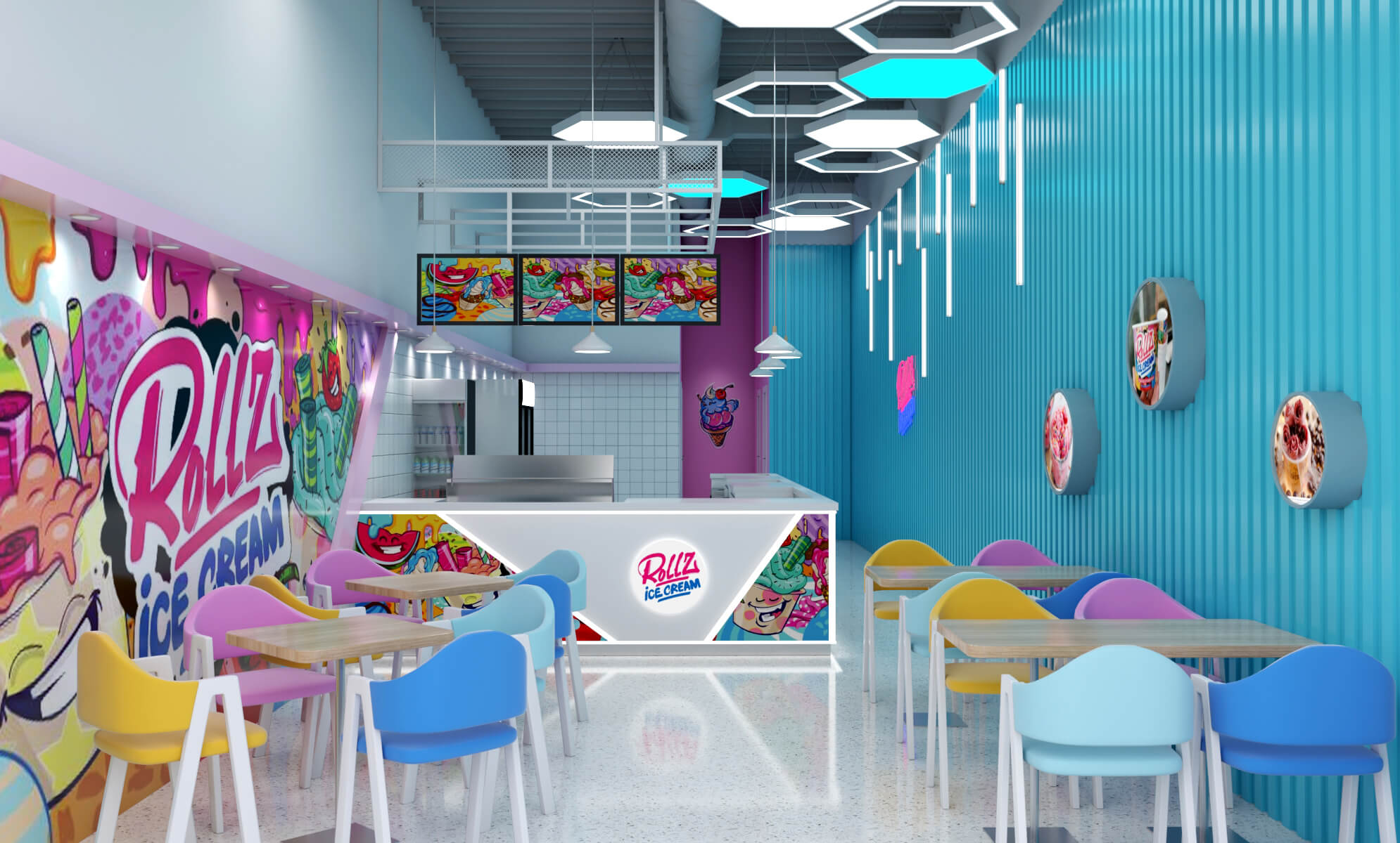 Ant roll ice cream shop design 