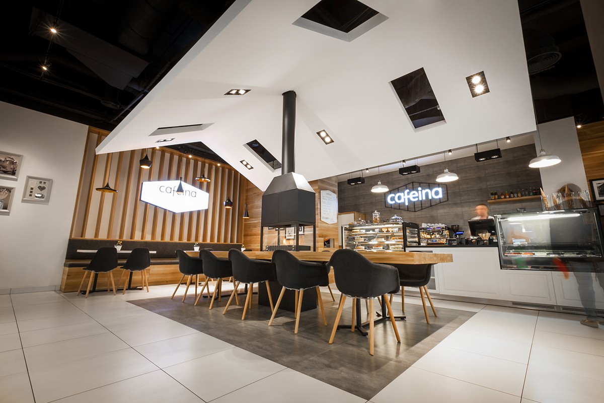 Coffee shop design, counter, display showcase 
