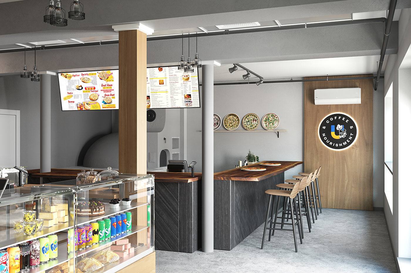 2022 New Small Coffee Retail Shop Custom Pizza Food Restaurant Interior Design