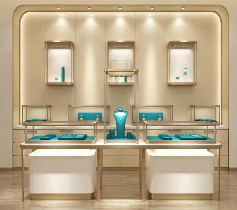 Luxury Jewelry Boutique Fit-Out: Champagne Gold Display Cabinet Solution
