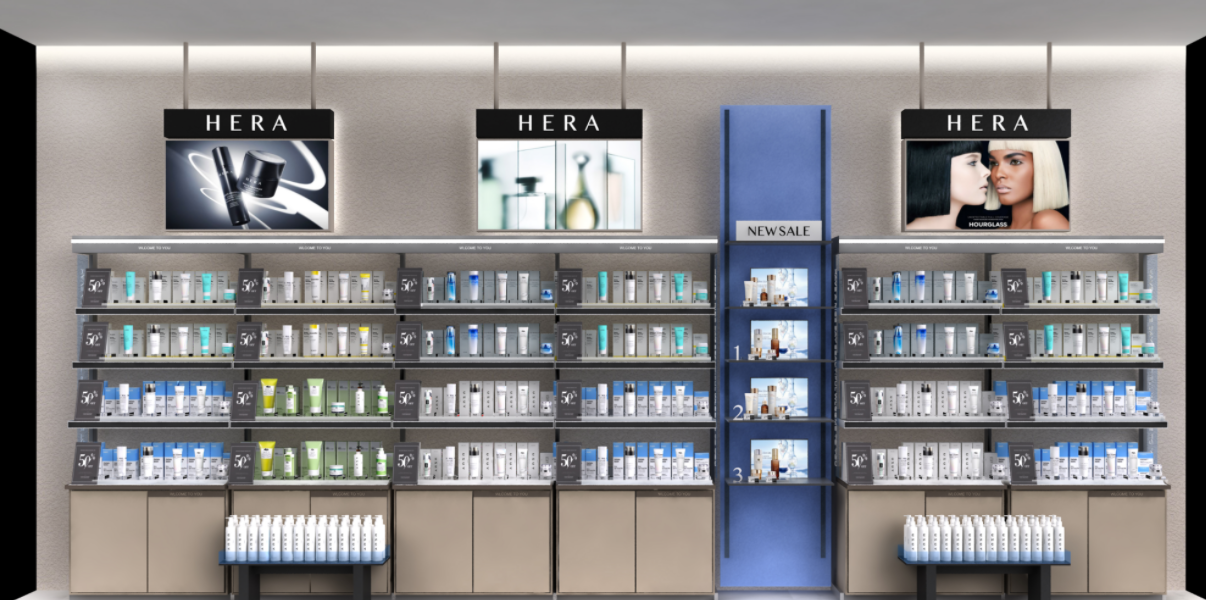 How do you display beauty product in cosmetic store?