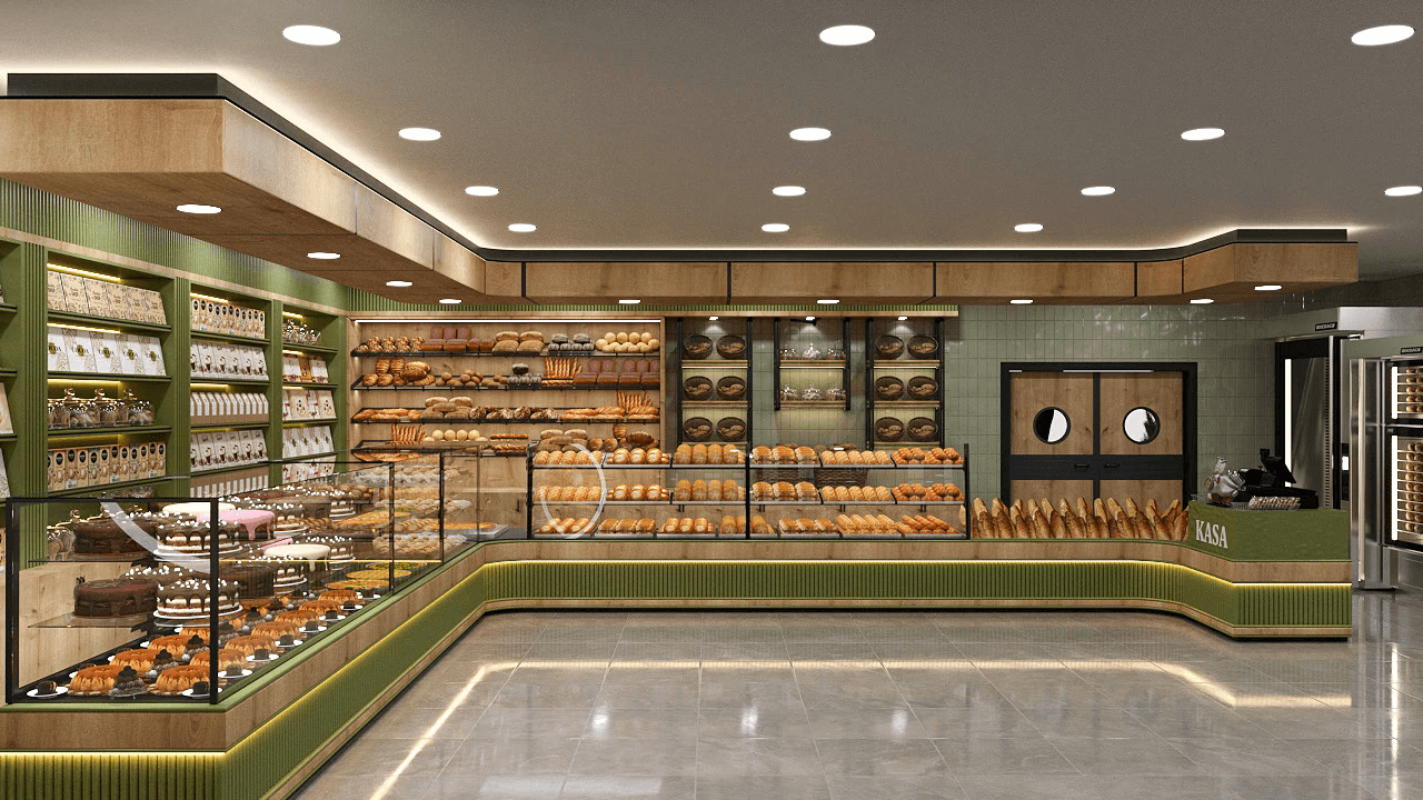 Natural Style Open Kitchen Bakery Layout