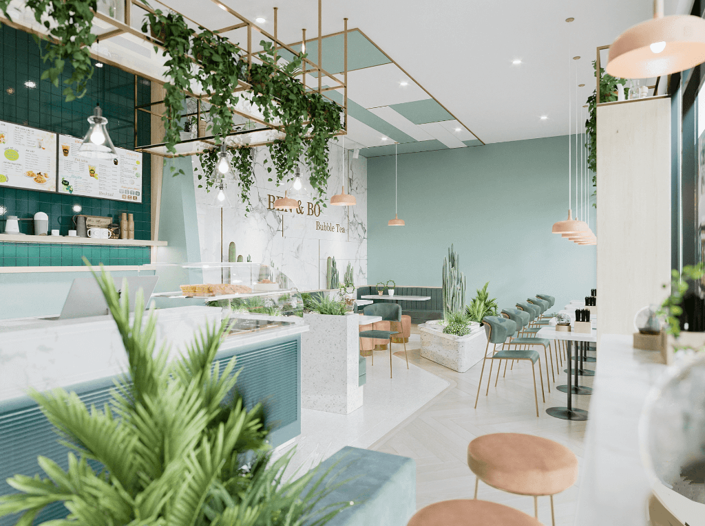 green bubble tea shop