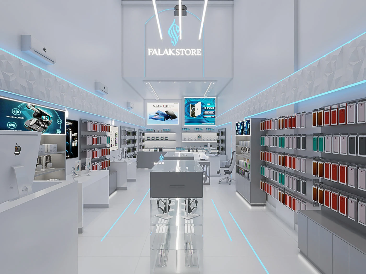 Neon Blue Accents That Elevate a Modern Phone Store