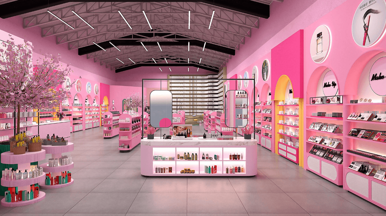 High-Saturation Pink Themed Interior Design for a Cosmetics Factory