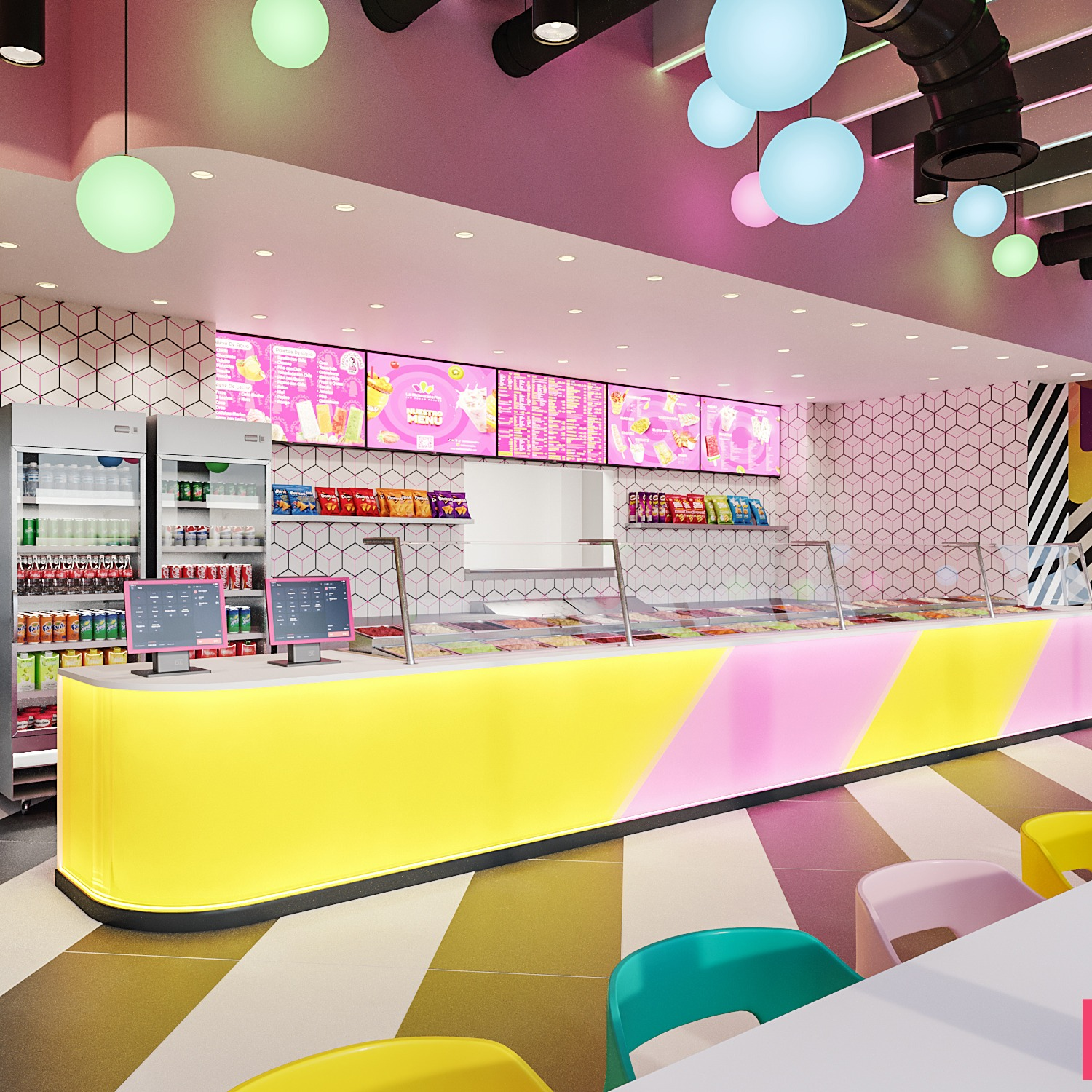 4 Color Zones + 2 Major Check - in Spots: This Design Doubles the Ice Cream Shop’s Foot Traffic!
