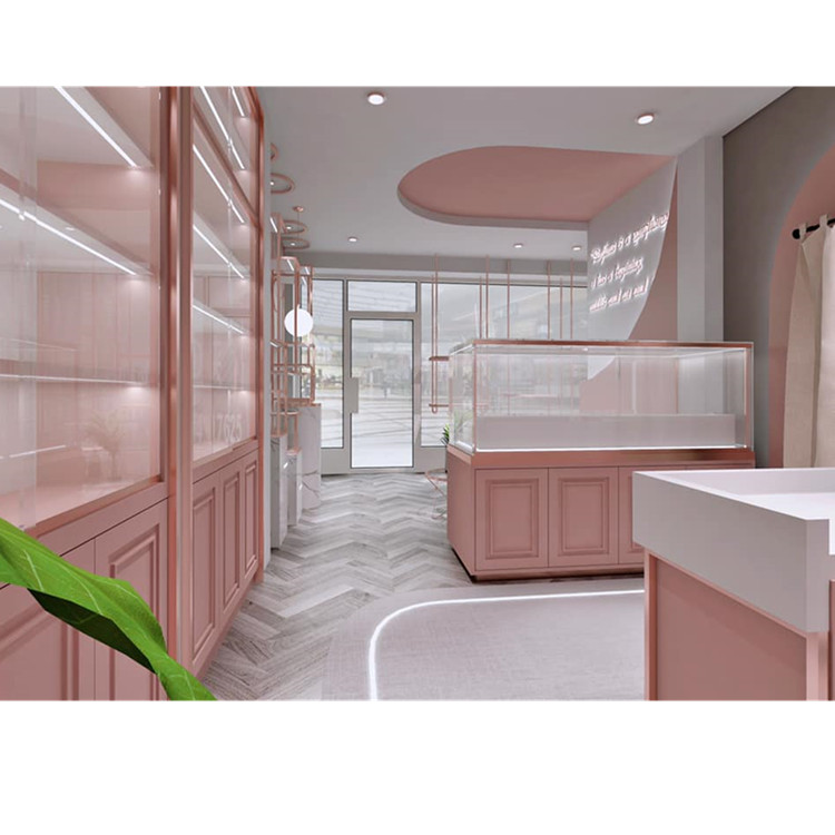 Pink Color Perfume Small Shop Interior Design Simple Perfume Display Furniture