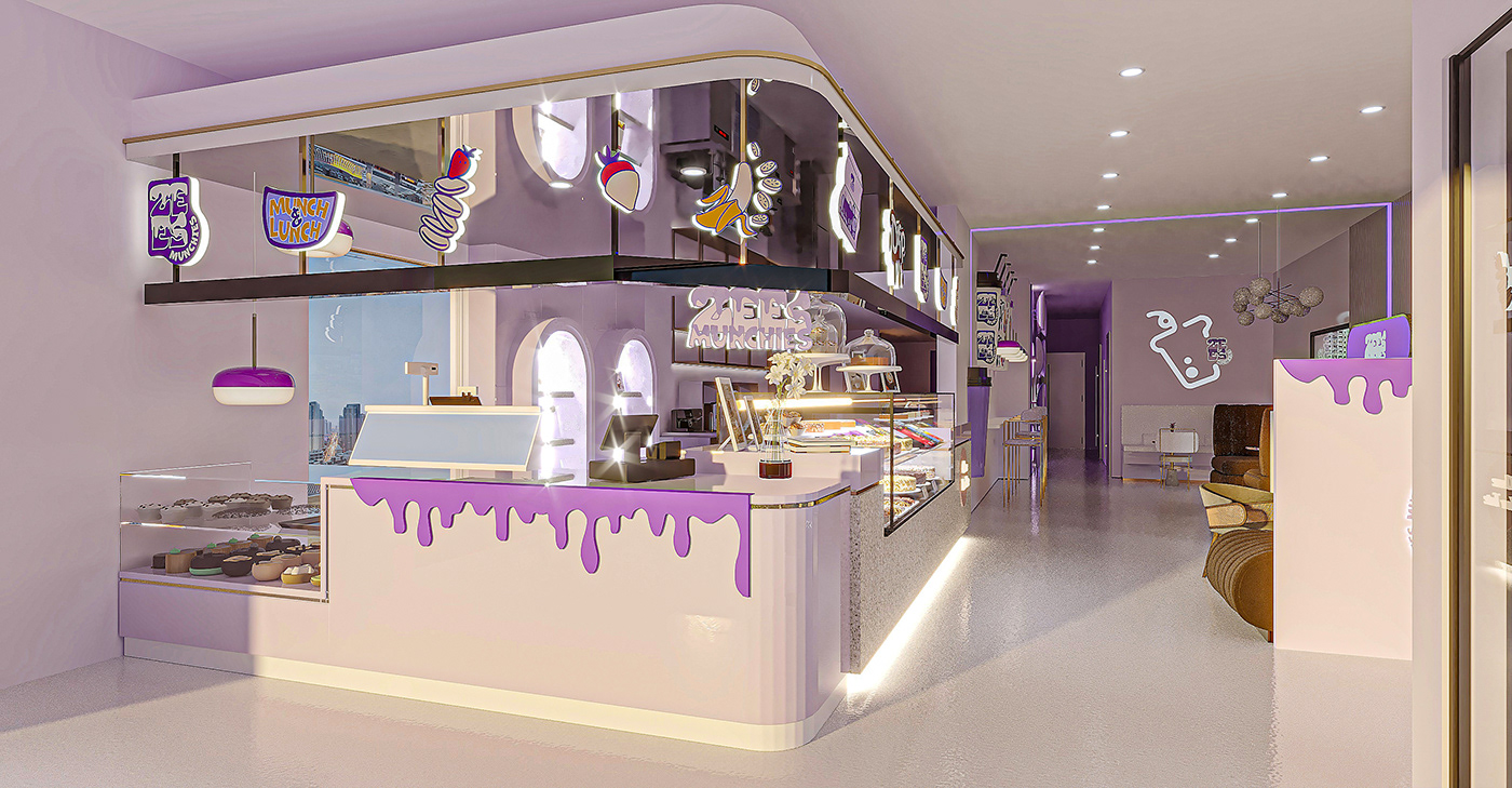 Design A Hot Sale Purple Bakery And Boba Shop