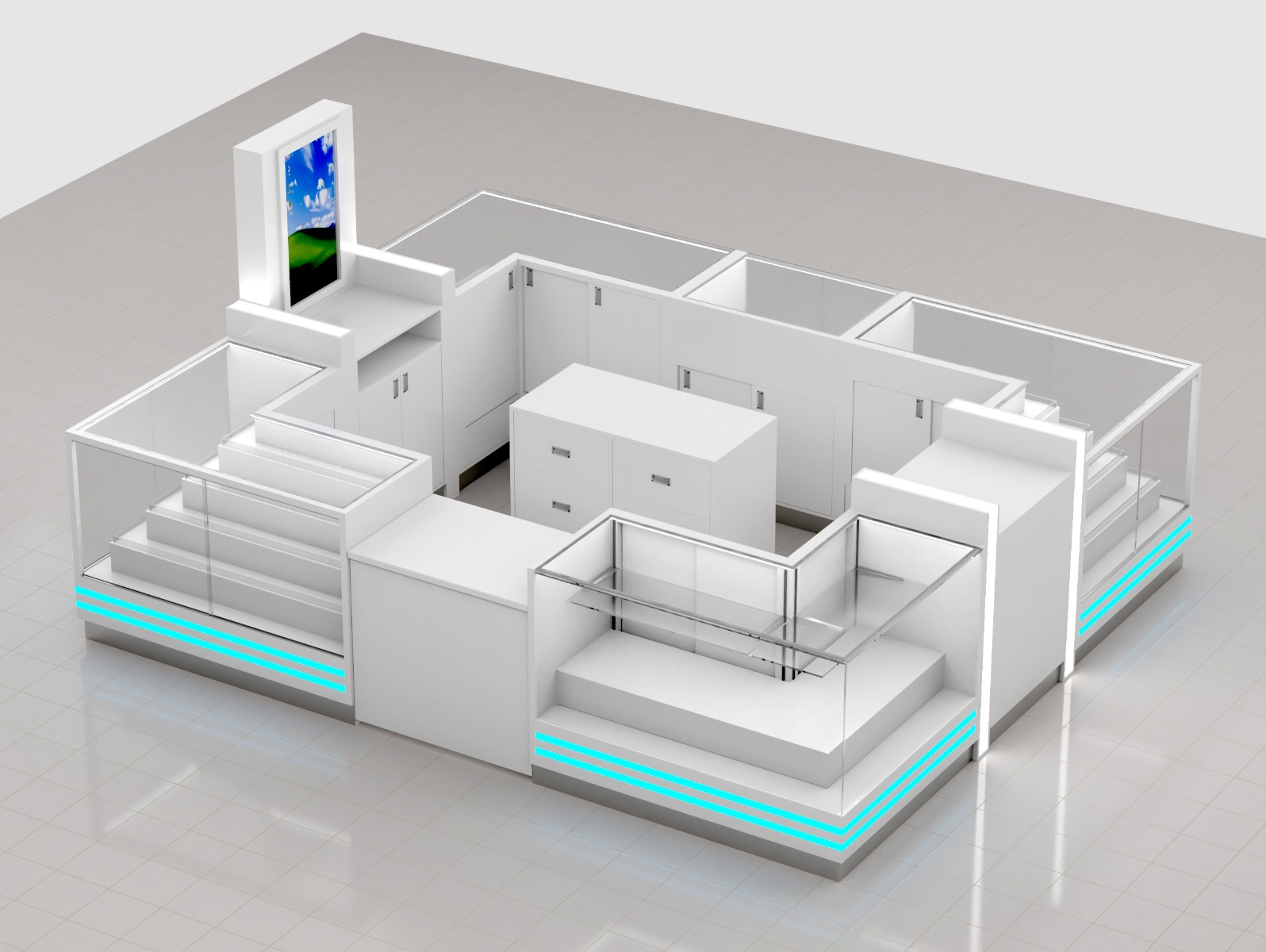 Modern White Mobile Phone Kiosk