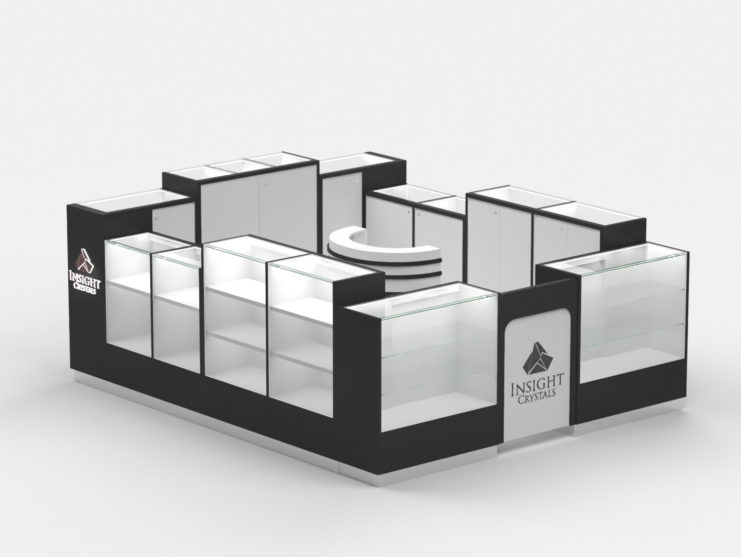 Mall Tempered Glass Crystal Kiosk