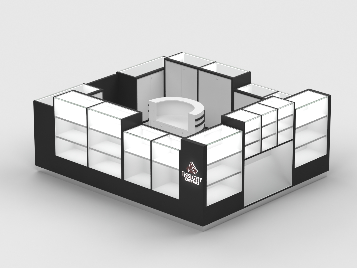Mall Tempered Glass Crystal Kiosk