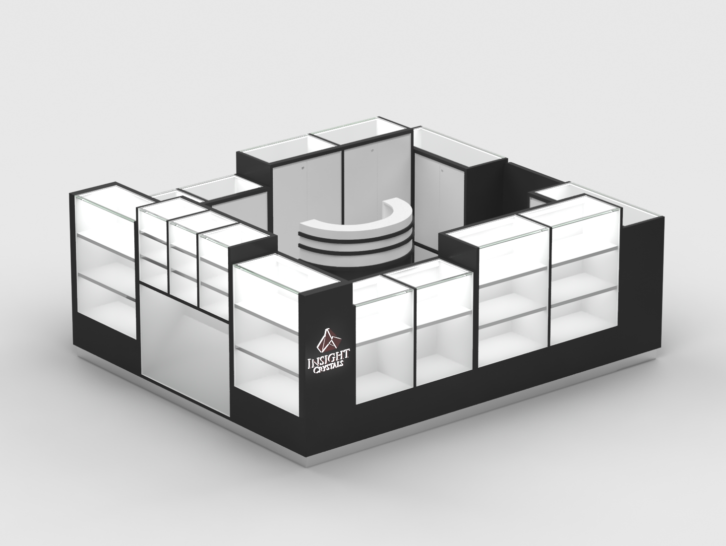 Mall Tempered Glass Crystal Kiosk