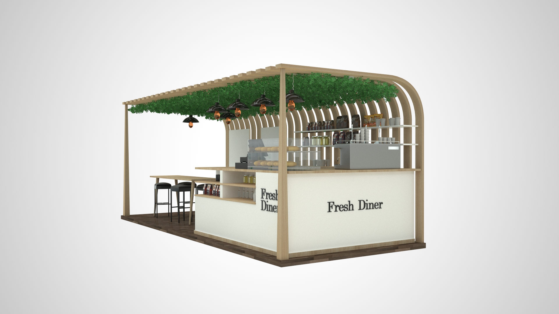 Casual Wooden Food Kiosk