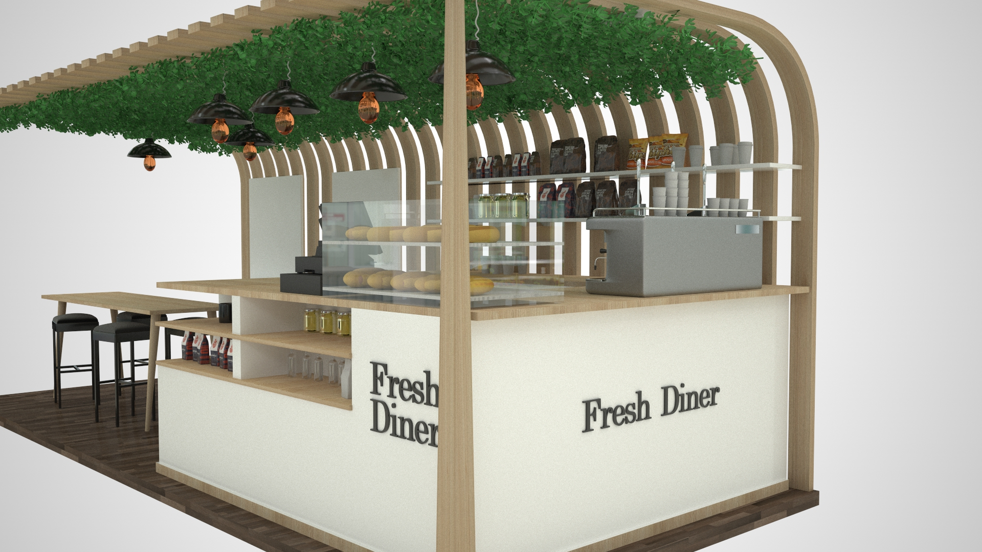 Casual Wooden Food Kiosk