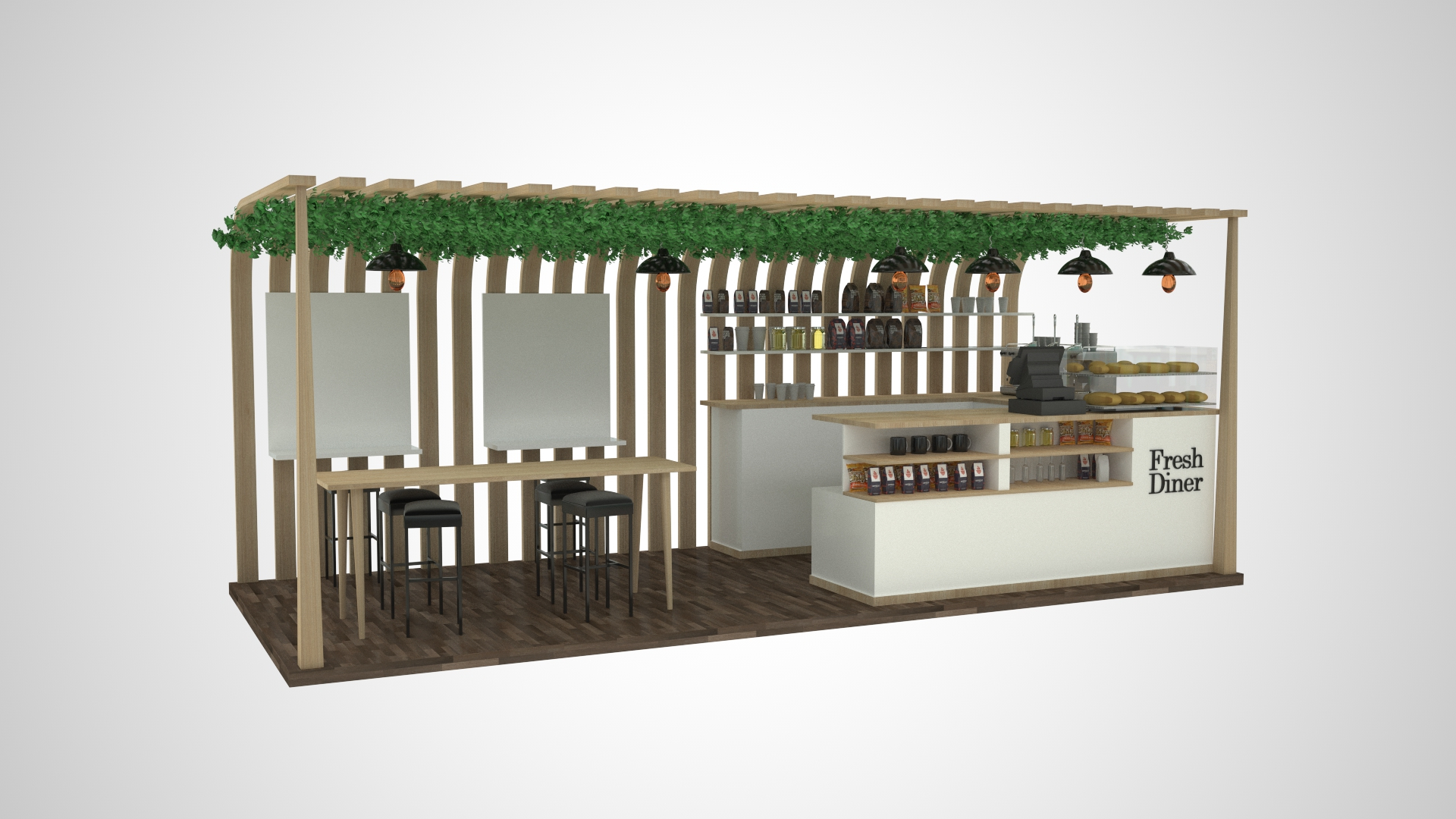 Casual Wooden Food Kiosk