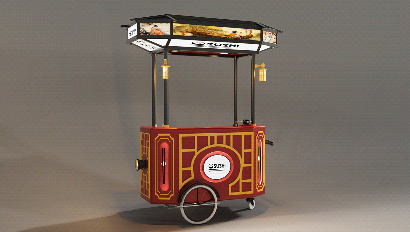 Chinese-Style Red Sushi Cart 