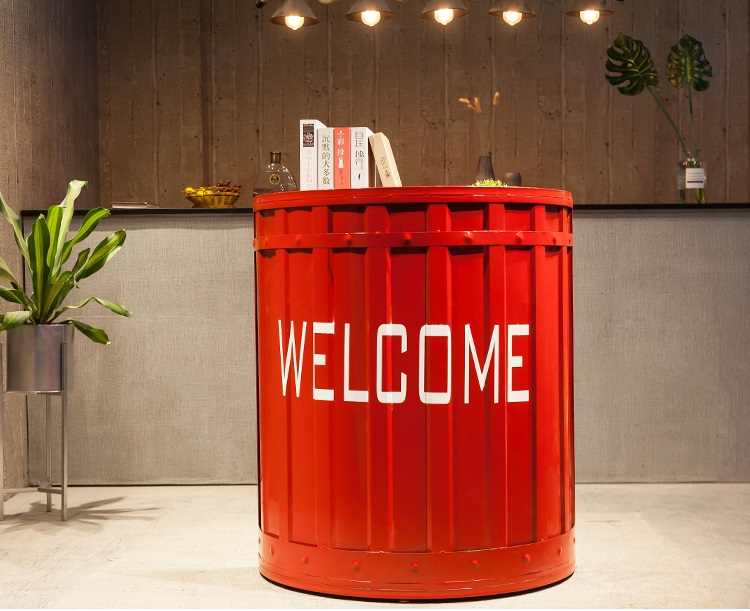 red metal desk