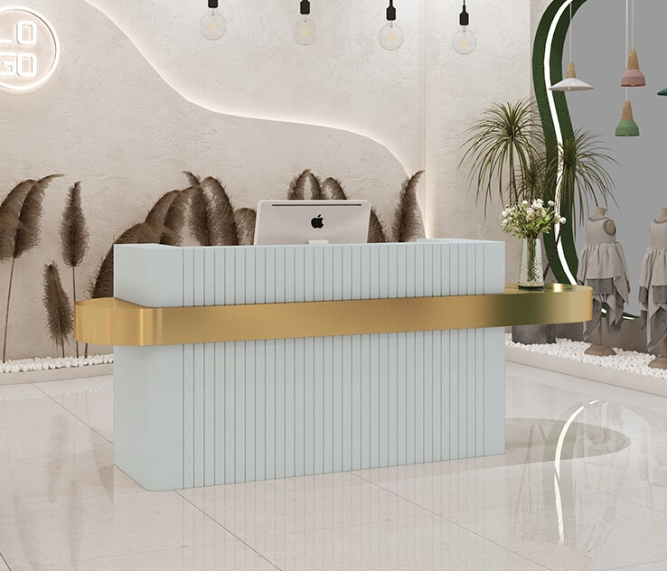 light blue reception desk