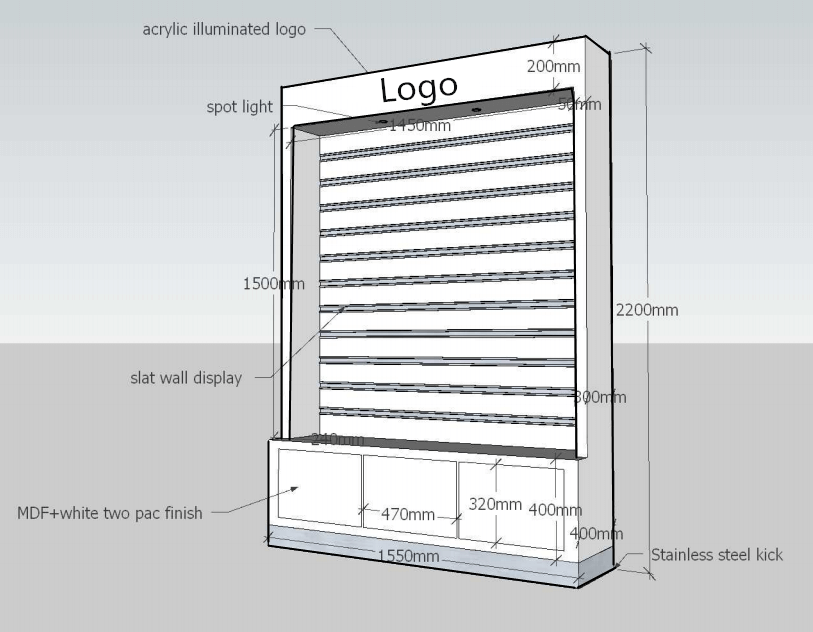 slat-wall display cabinet