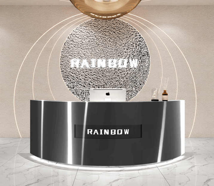 black metal reception desk