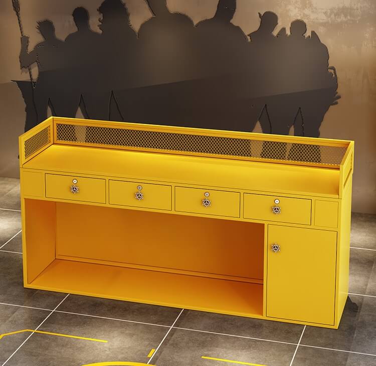 yellow reception desk