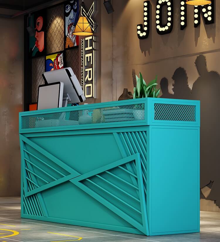 green reception desk