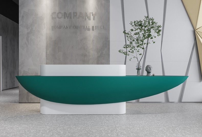 green reception desk