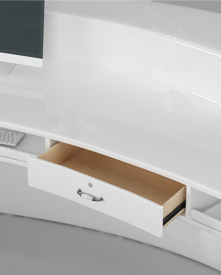 white glossy front desk