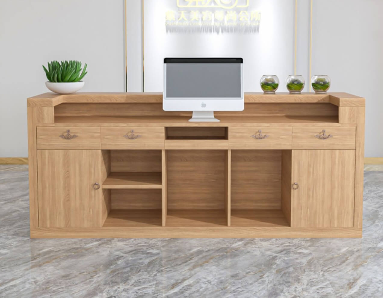 wooden reception desk