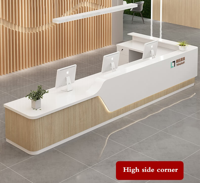 wood color reception desk