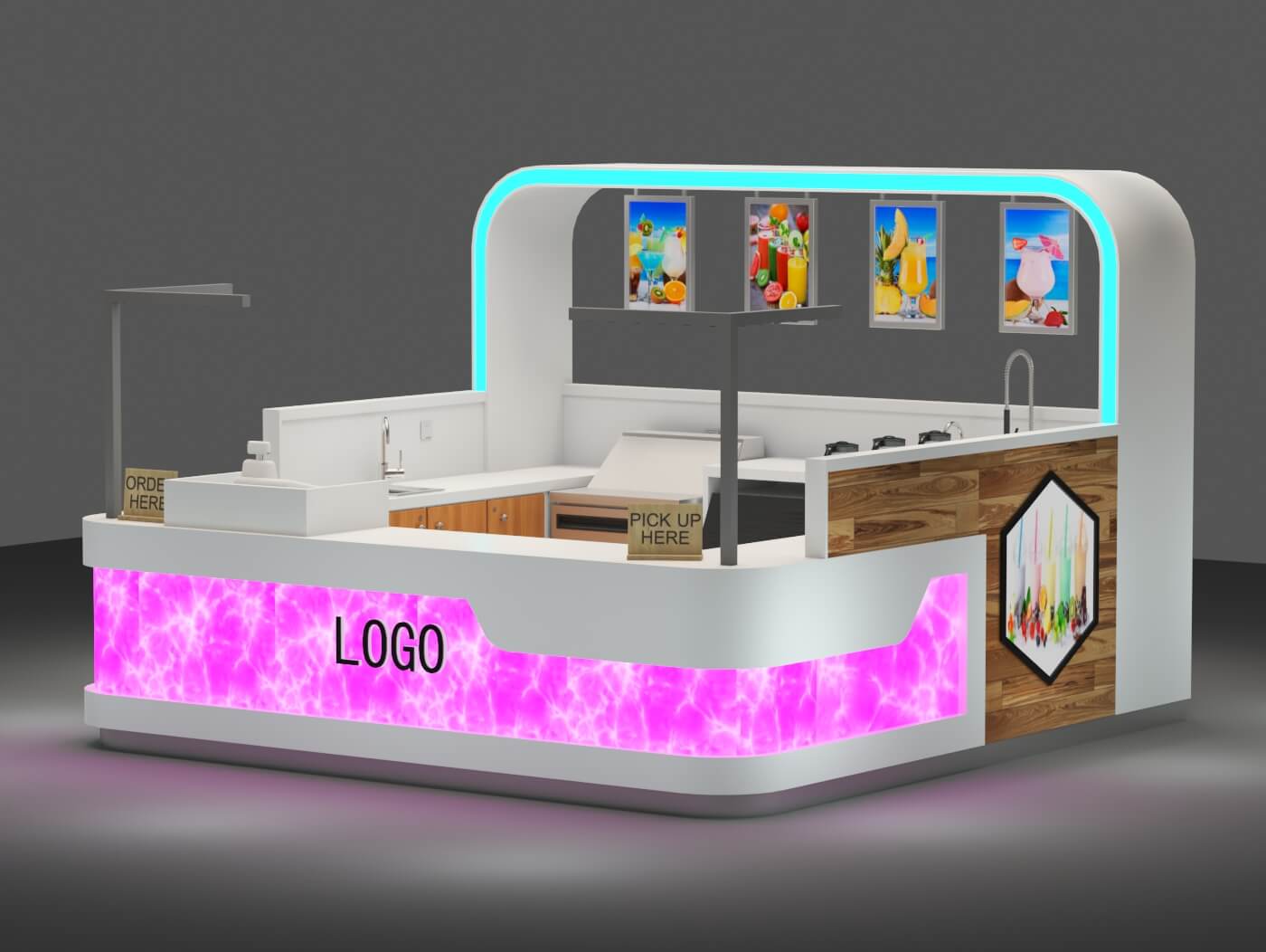 ant dislay juice tea kiosk