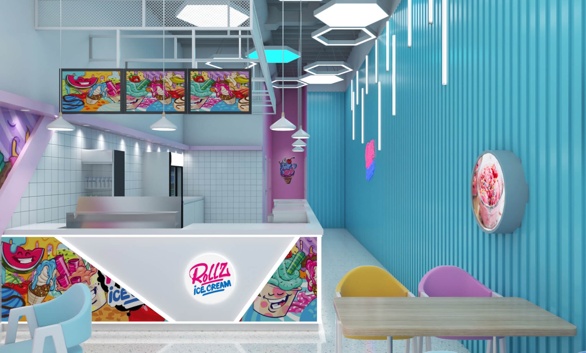ice cream shop counter 