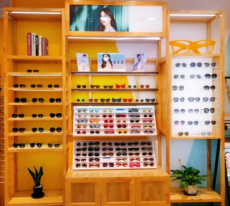 wooden optical display shelf
